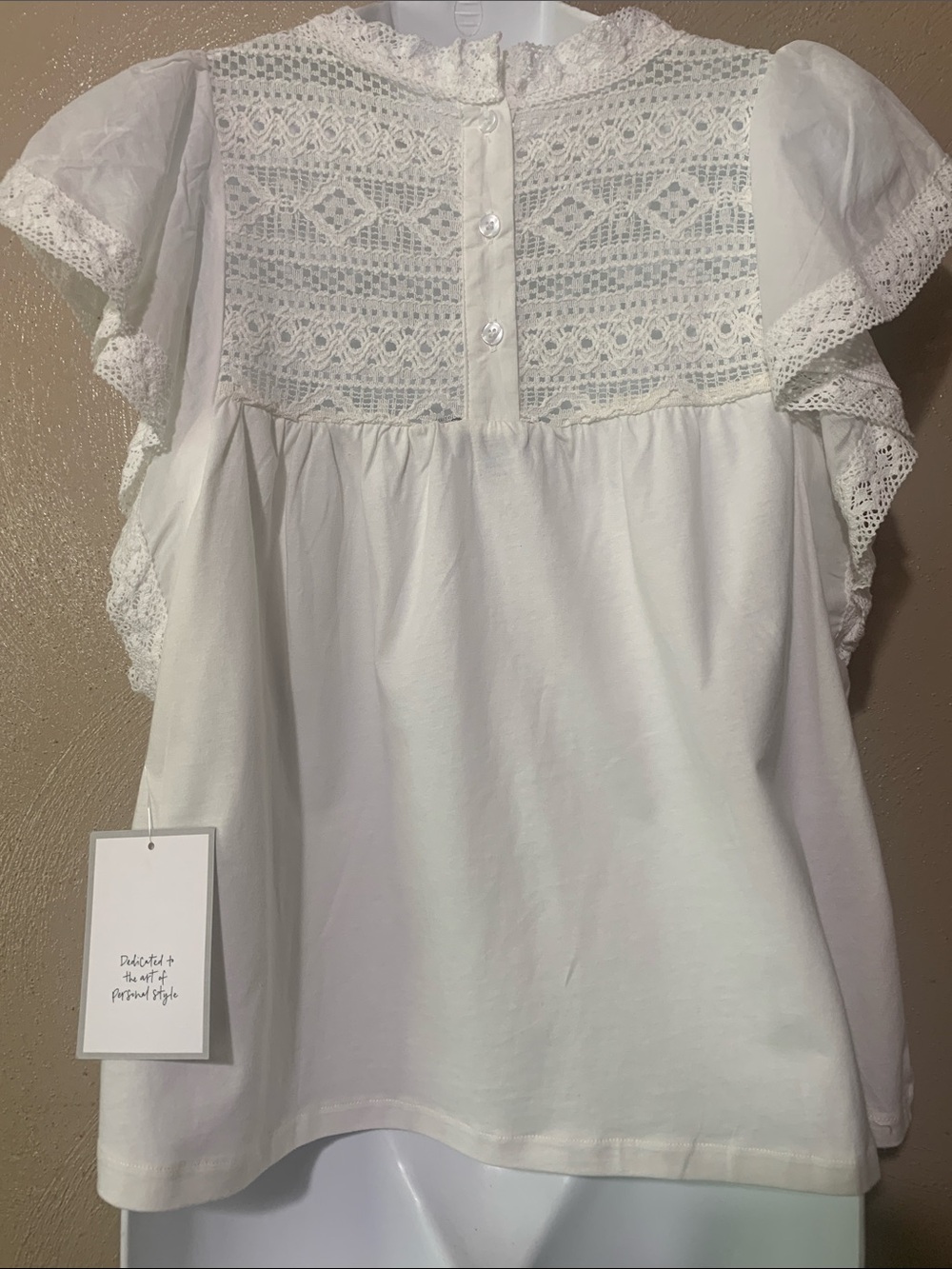 Anthropologie Calligraphie size M White Lace Yoke Flutter Sleeve Top NWT - Picture 4 of 6